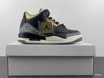 Bmlin Shoes Jordan CK9246- Retro 3 Black Gold 3832 Cement SoftTouch 1014